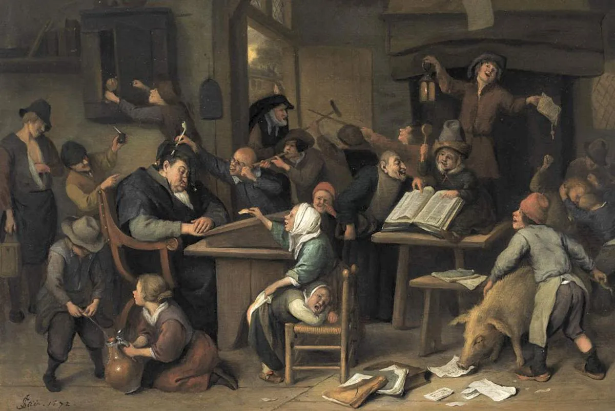 'Класс со спящим учителем', Ян Стен, 1672 год